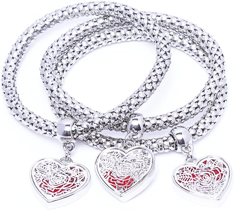 SILANER Crystal Charms Multilayer Bracelets - 3PCS Gold/Silver/Rose Gold Corn Chain Bracelet for Women, Tree of Life Heart Shaped Stretch Bracelet - Image 1